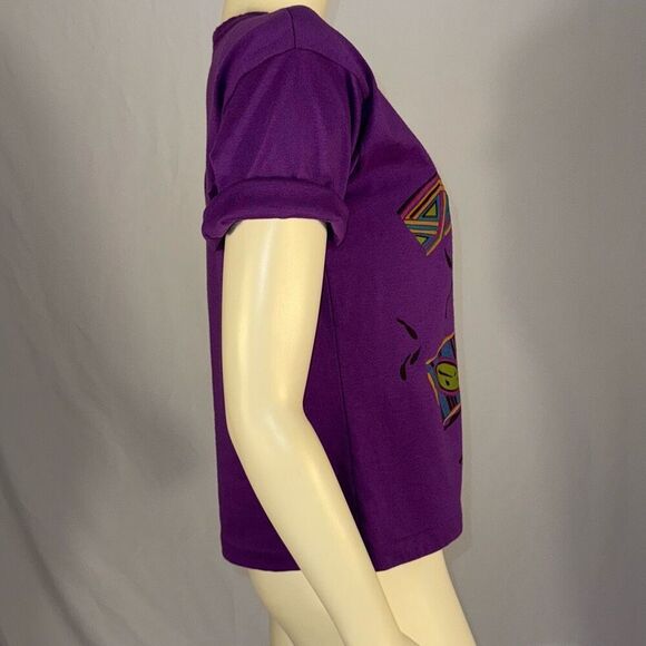 Vintage 80’s Purple Geometric Bold Shoulder T-Shirt Women’s Size MP - Picture 6 of 12